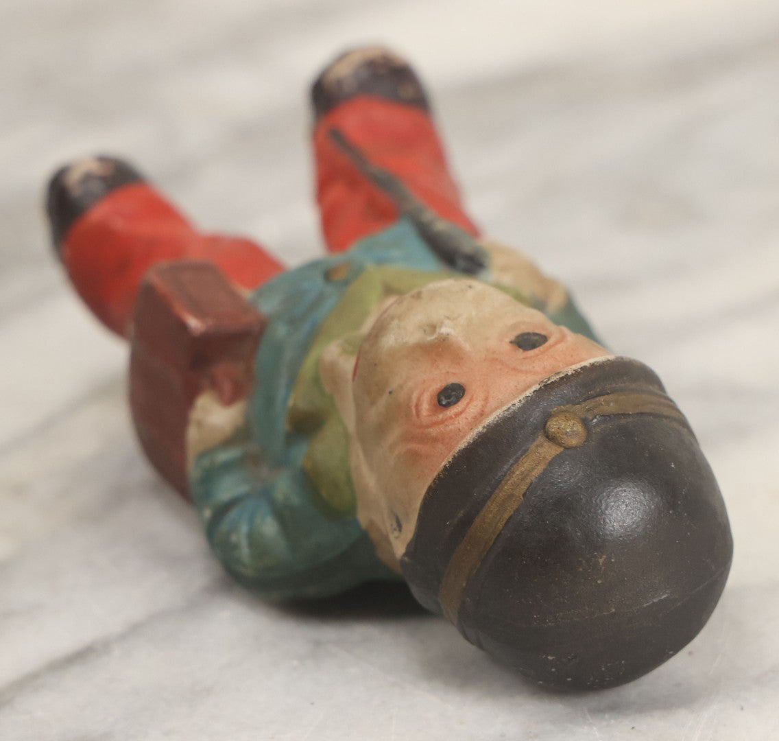 Lot 042 - Vintage Hand Painted Ceramic Monkey Businessman Figurine, Wearing Hat, Holding Cane And Suitcase, Made In Japan