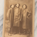 Lot 045 - Antique Trimmed Boarded Photograph Of Three Firefighters In Hats And Slickers Boots Marked J.F.D.