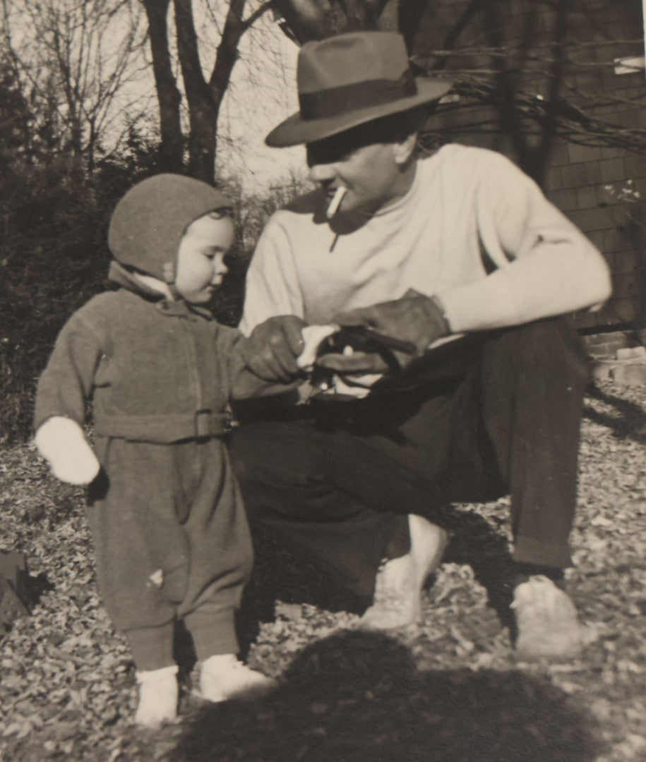 Lot 050 - Antique Unmounted Photograph Of A Father Smoking A Cigarette Showing His Young Son How To Hold A Pistol