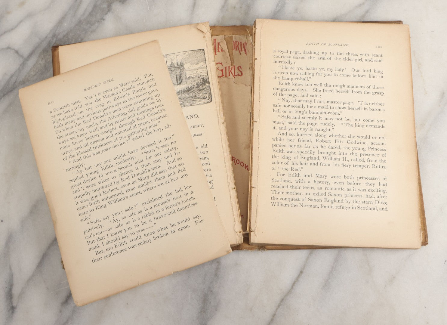 Lot 058 - "Historic Girls: Stories Of Girls Who Have Influenced The History Of Their Times" Antique Book By E.S. Brooks Illustrated, G.P. Putnam's Sons Publishers New York & London, 1894, Note Poor Condition, Binding Shot