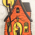 Lot 065 - Vintage Die Cut Embossed Witch's House Halloween Decoration, Copyright H.E. Luhrs Made In U.S.A.