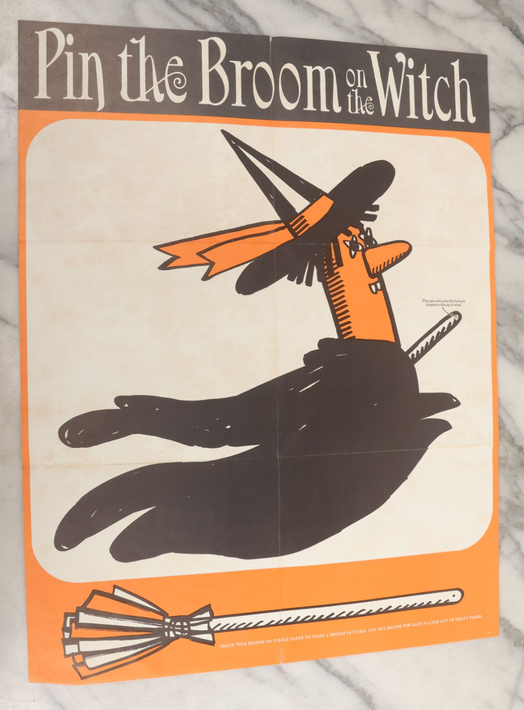 Lot 068 - Vintage "Franks Weeny Witch Hallowe'en Party Merry Makings" Fold Out Pin-The-Broom-On-The-Witch Poster And Halloween Party "Tricks And Treats Menu" With Recipes Including Brooms By Nepco