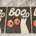 Lot 069 - Grouping Of Three "Booo" Trick Or Treat Halloween Paper Bags With Ghost, Spooky Cat Eyes Made By Duro Paper Bag Manufacturing Co., Ludlow, Kentucky, Boo Design W.T.G. #99-F