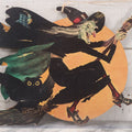 Lot 071 - Vintage Flying Witch With Owl Die Cut Halloween Decoration, Likely By Dennison