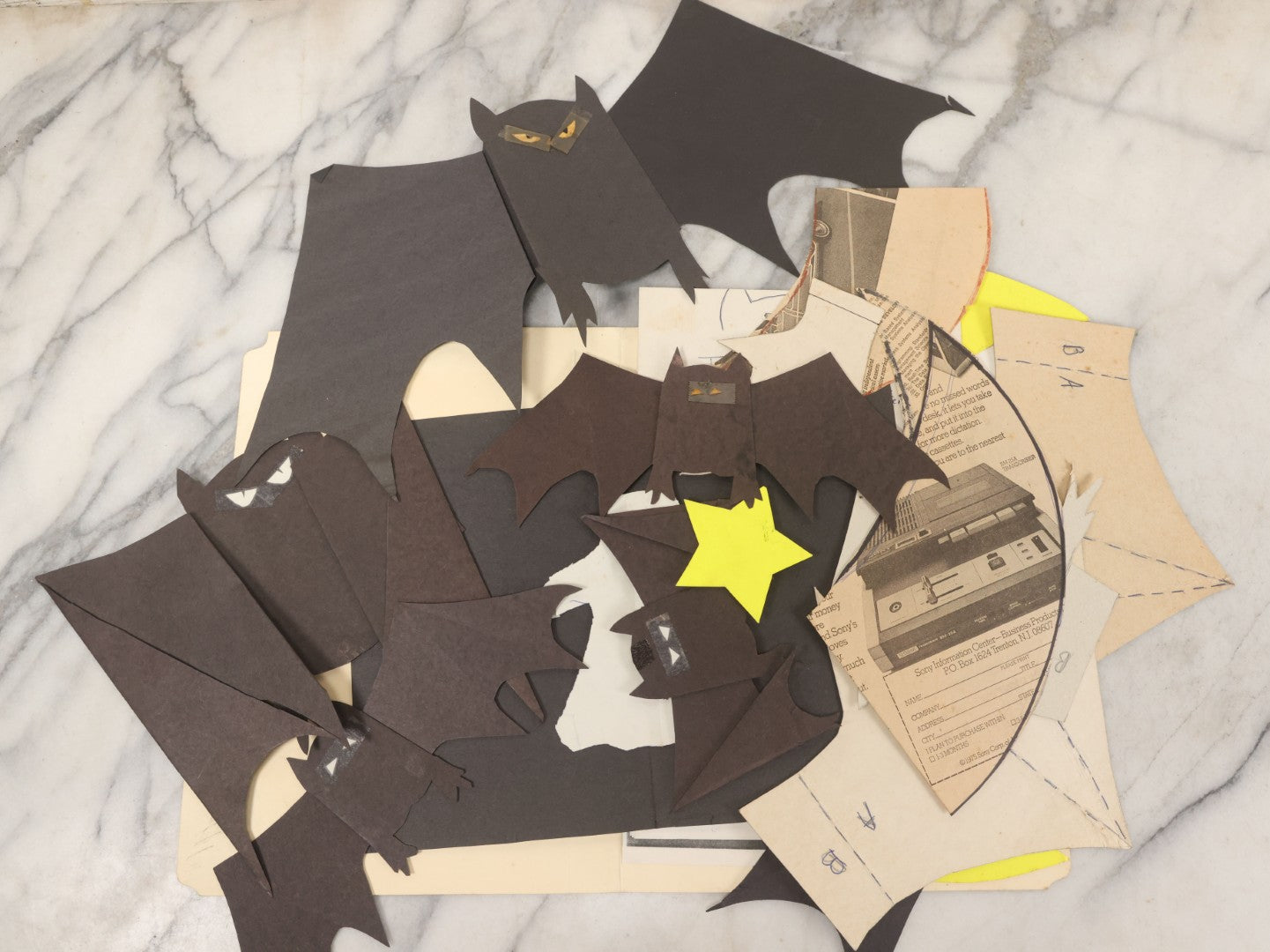 Lot 075 - Vintage School Class Halloween Craft Project Folder Grouping With Patterns For Bat Wings Other Crafting Materials As Found