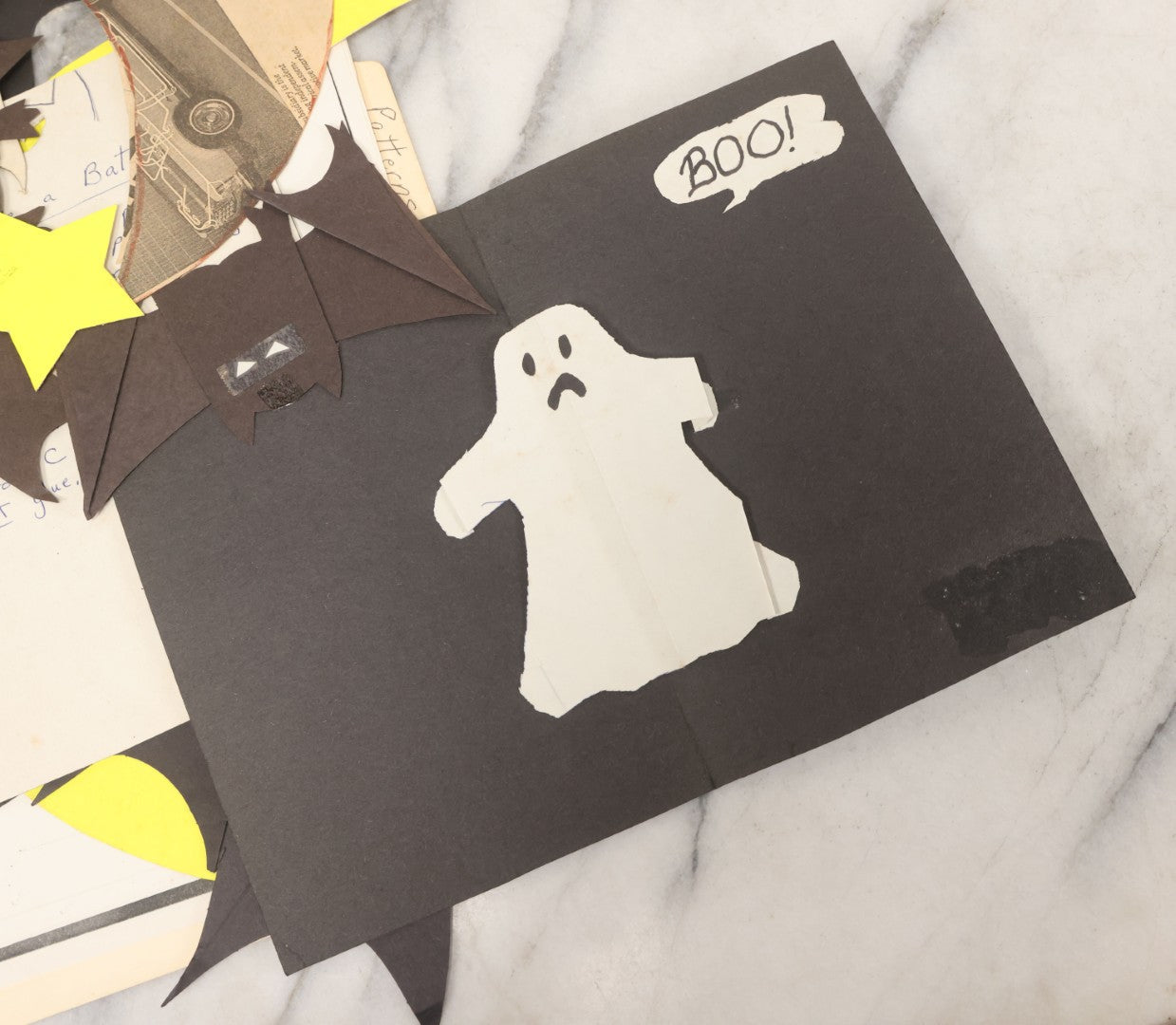 Lot 075 - Vintage School Class Halloween Craft Project Folder Grouping With Patterns For Bat Wings Other Crafting Materials As Found