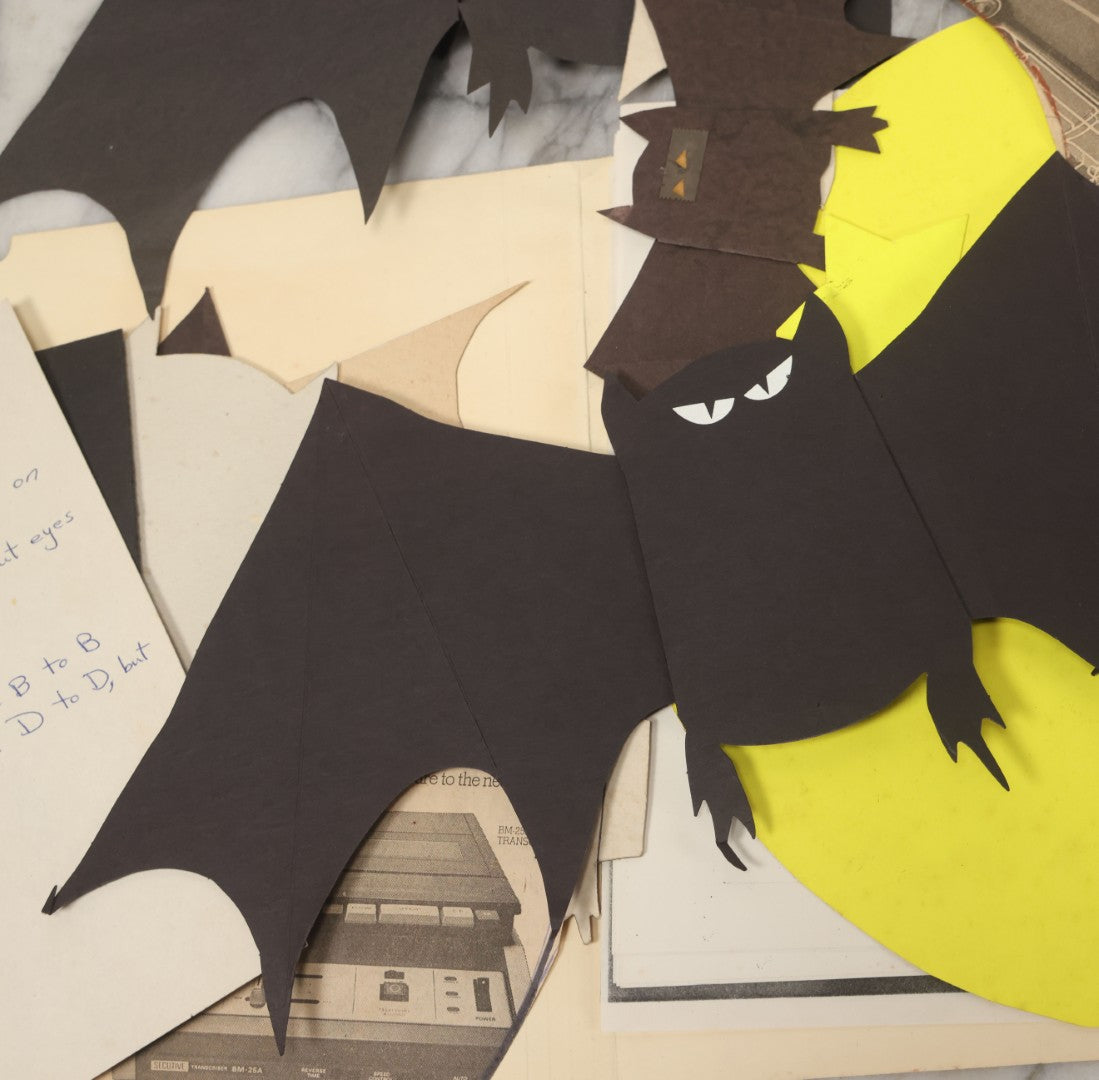 Lot 075 - Vintage School Class Halloween Craft Project Folder Grouping With Patterns For Bat Wings Other Crafting Materials As Found