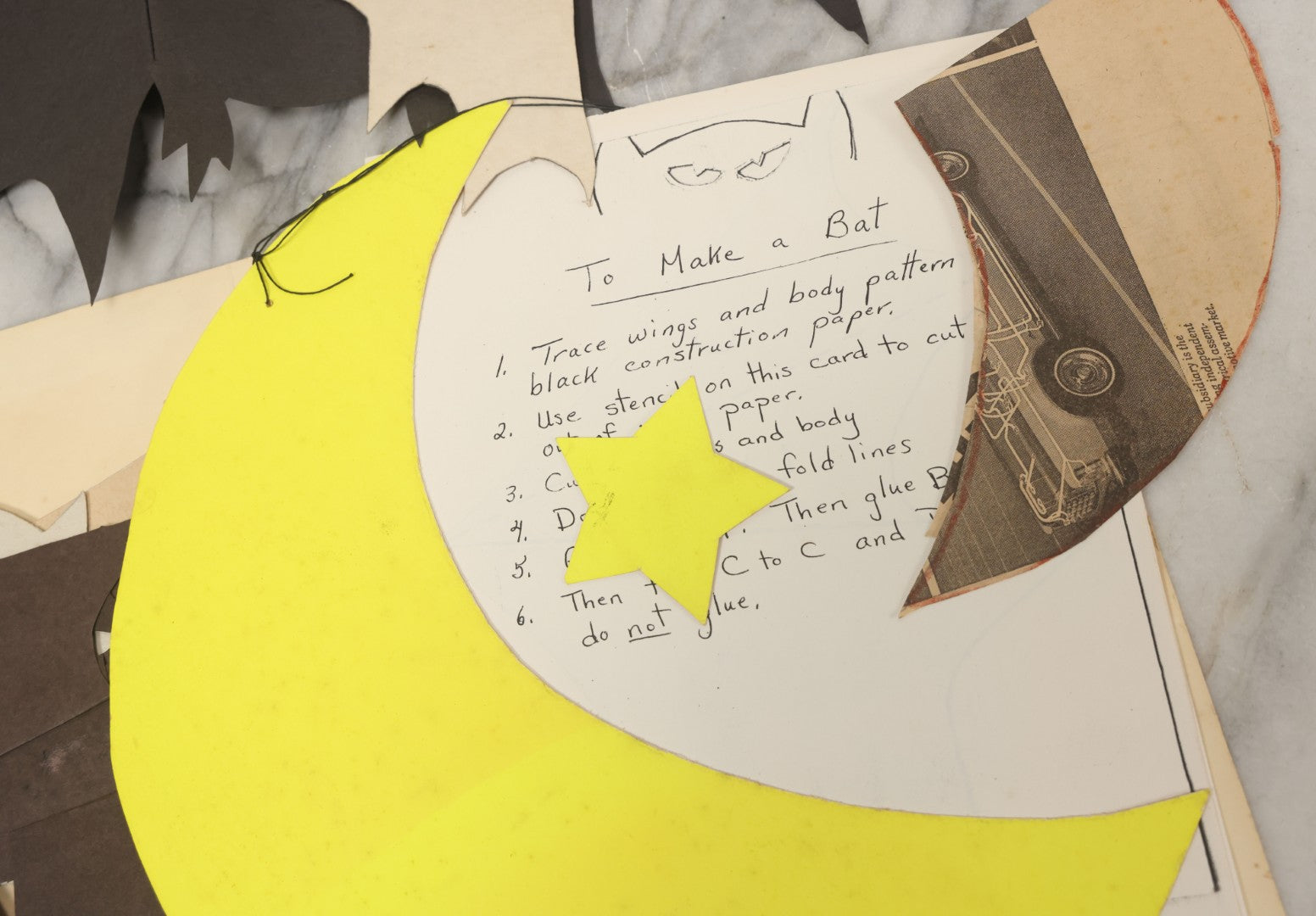 Lot 075 - Vintage School Class Halloween Craft Project Folder Grouping With Patterns For Bat Wings Other Crafting Materials As Found