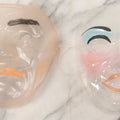 Lot 077 - Pair Of Vintage Clear Plastic Halloween Face Masks With Red Lips Black Eyebrows