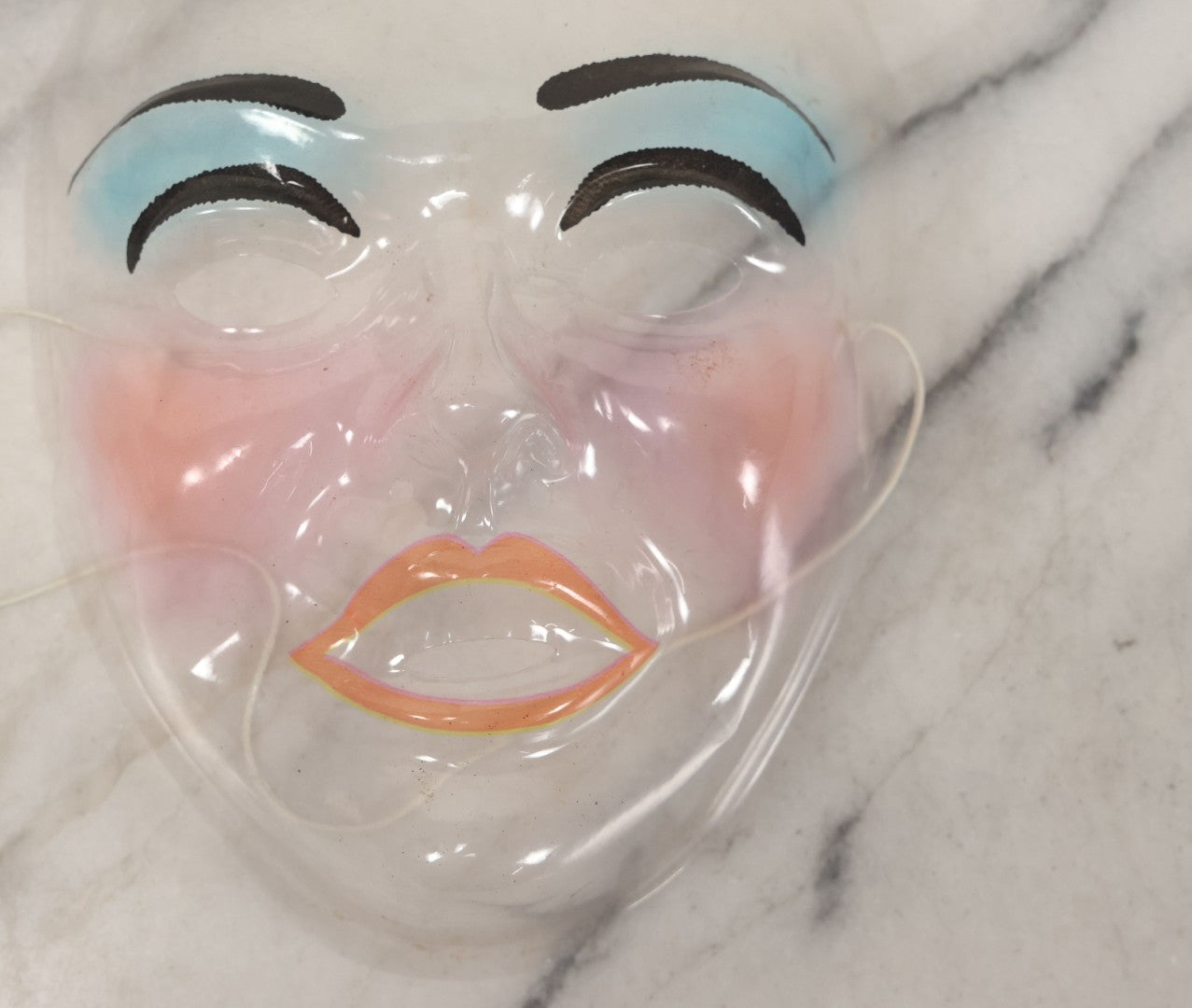 Lot 077 - Pair Of Vintage Clear Plastic Halloween Face Masks With Red Lips Black Eyebrows