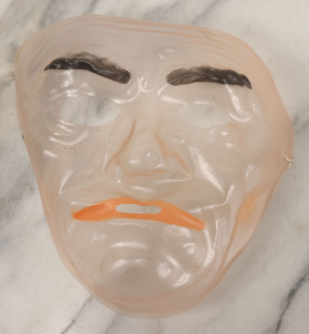 Lot 077 - Pair Of Vintage Clear Plastic Halloween Face Masks With Red Lips Black Eyebrows