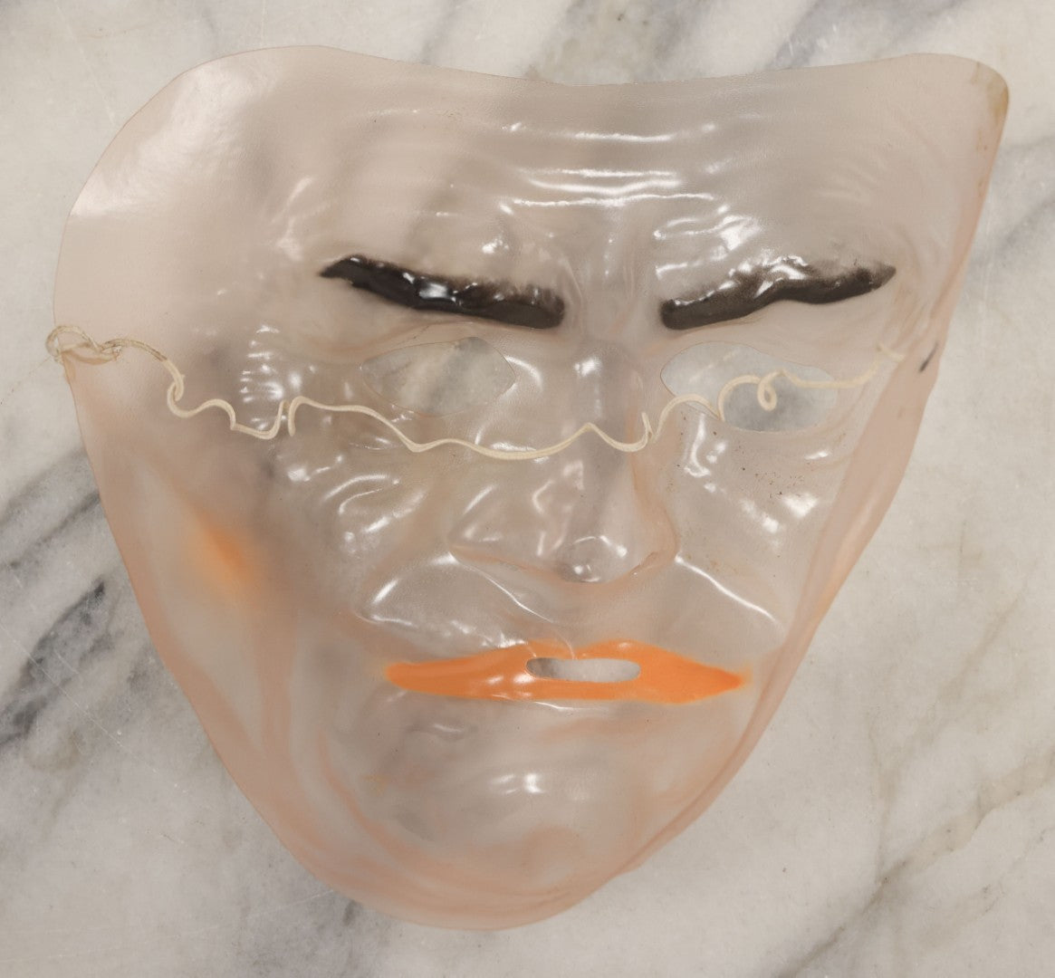 Lot 077 - Pair Of Vintage Clear Plastic Halloween Face Masks With Red Lips Black Eyebrows