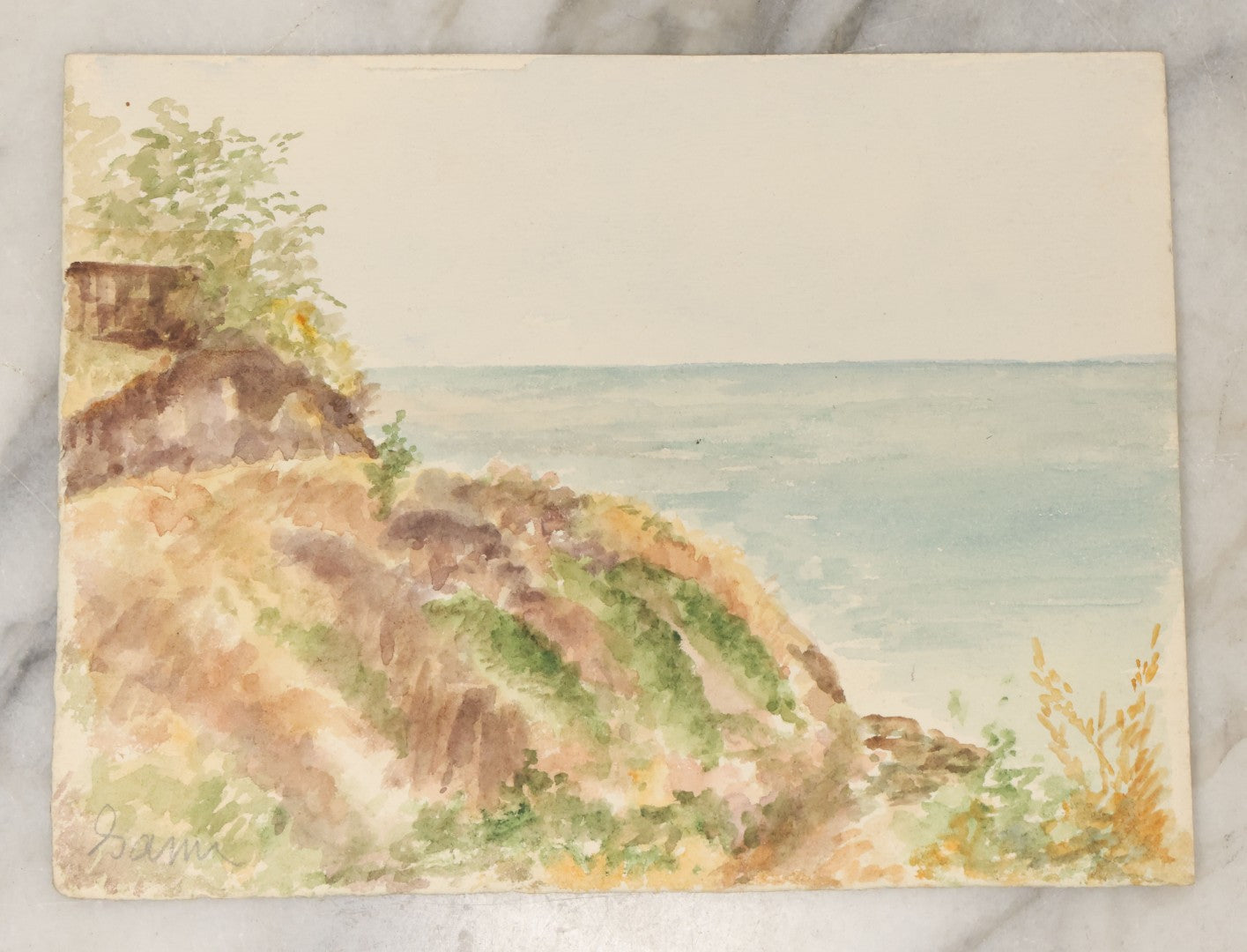 Lot 087 - Pair Of Double Sided Unframed Antique Watercolor Paintings On Paper Of La Jolla Sea Caves And Point Loma, San Diego, California, Circa 1900