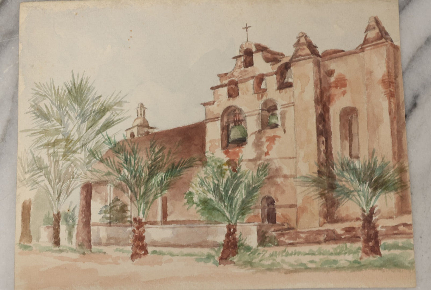 Lot 088 - Pair Of Antique Unframed Watercolor Paintings On Paper Of Church, Garden, Santa Barbara, California (One Sheet Double Sided), Circa 1900