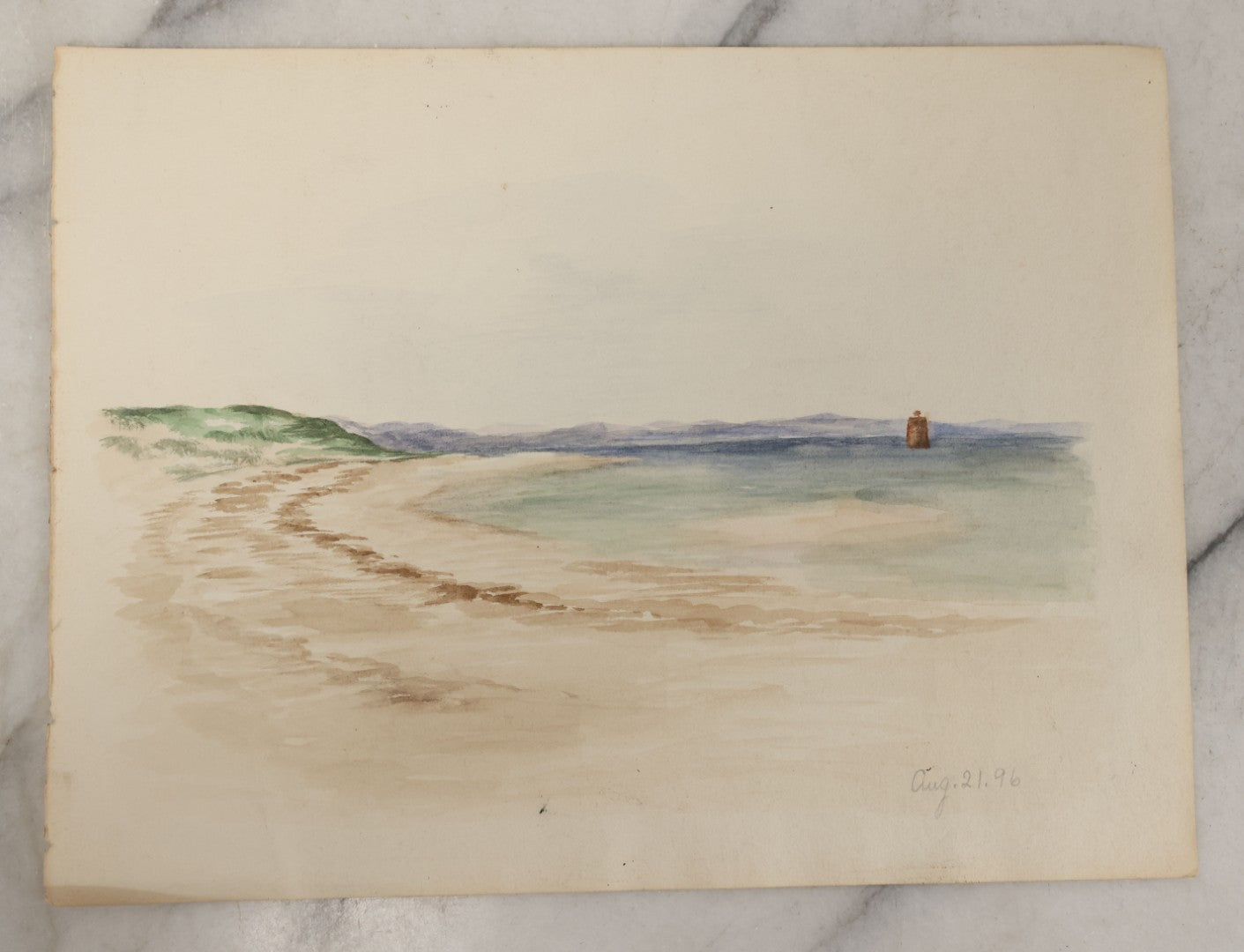 Lot 089 - Pair Of Antique Unframed Watercolor Paintings On Paper Of Plymouth Beach, Plymouth Massachusetts Dated August 21, 1896