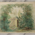 Lot 090 - Antique Unframed Watercolor Painting On Paper Of Green Garden Arch, White Picket Fence, Dated August 9, 1901