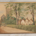 Lot 091 - Antique Unframed Watercolor On Stiff Beveled Board Of A Village, Church, And Graveyard, Circa 1890
