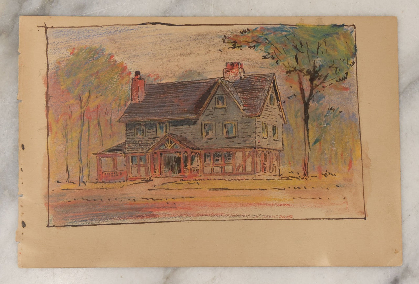 Lot 092 - Antique Unframed Watercolor Architecture Study On Paper Of House, With Floor Plans On Verso