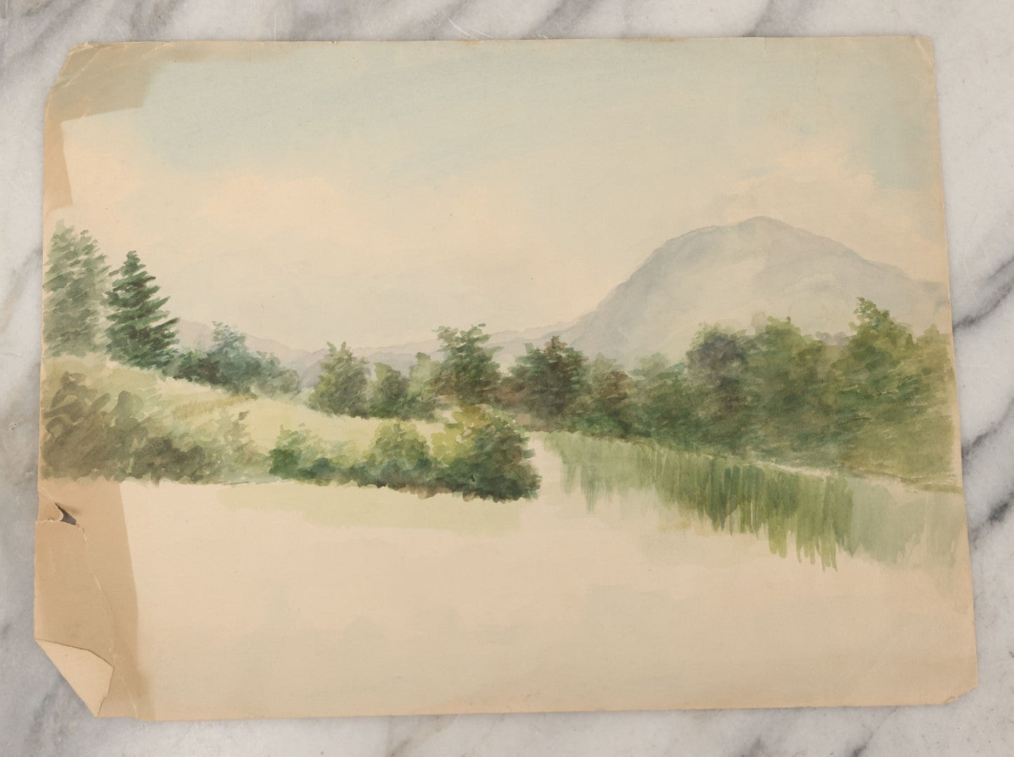 Lot 094 - Antique Unframed Watercolor Painting On Paper Of A Mountainside River, Circa 1900