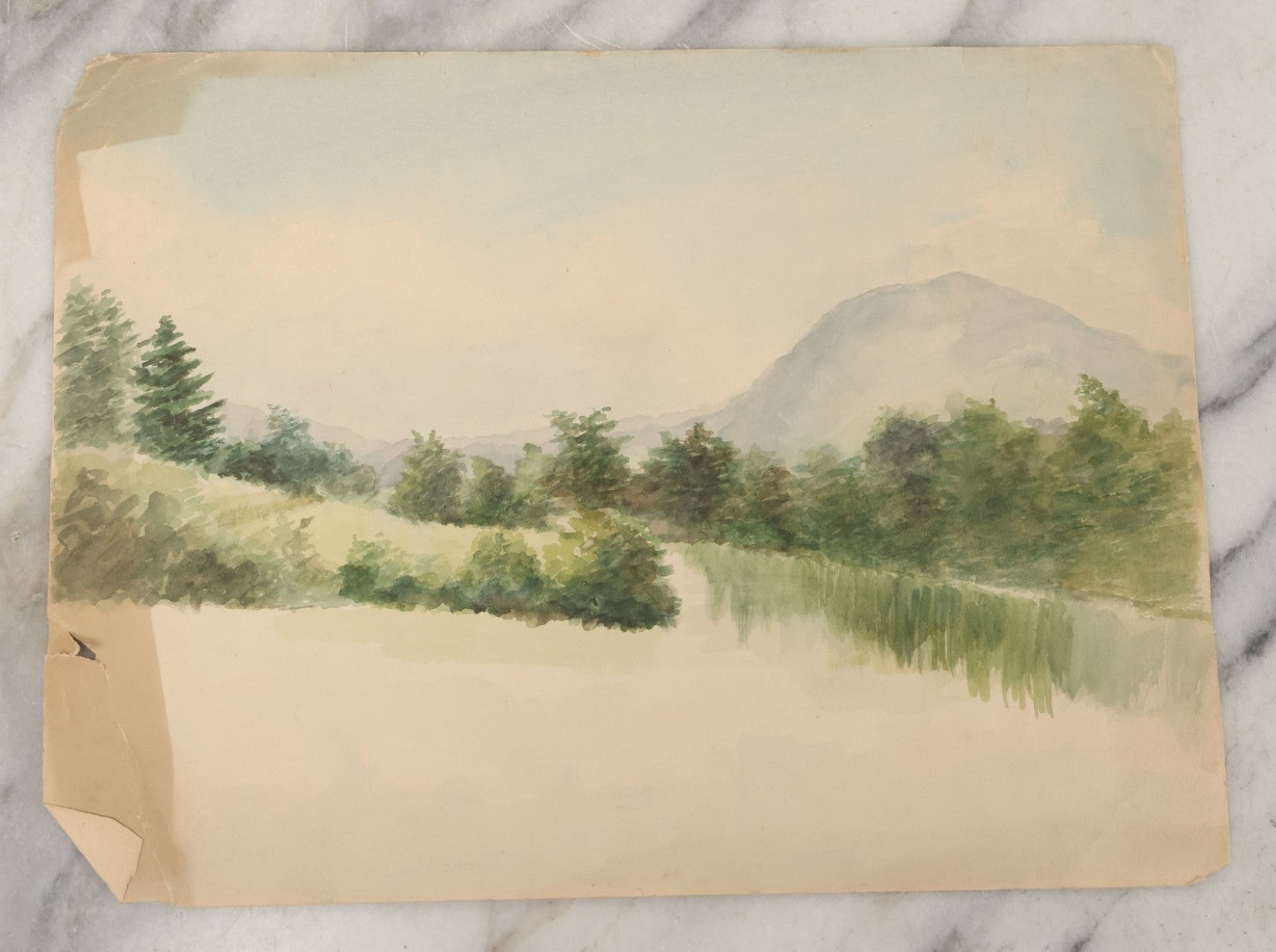 Lot 094 - Antique Unframed Watercolor Painting On Paper Of A Mountainside River, Circa 1900