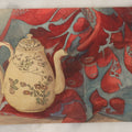 Lot 096 - Antique Unframed Watercolor Still Life Painting On Paper Of White Pitcher, Damask Fabric, Circa 1900