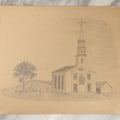Lot 100 - Antique Unframed Pencil Sketch Illustration On Paper Of White Church With Tall Steeple, Church Grounds Circa 1880
