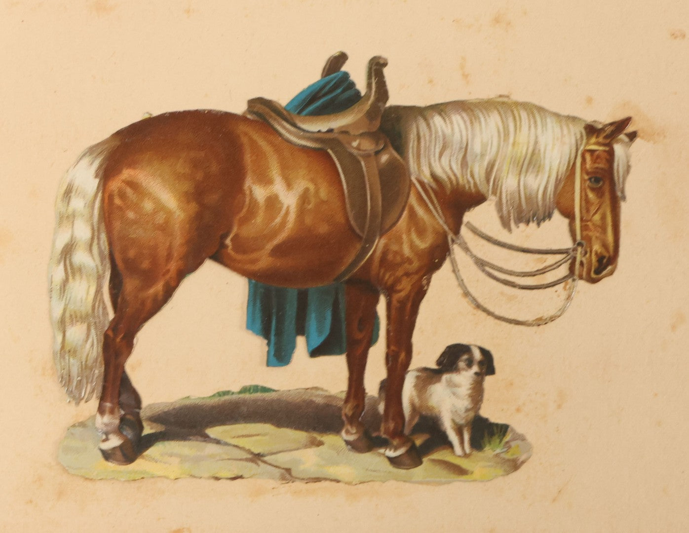 Lot 103 - Grouping Of Seven Antique Victorian Loose Scrapbook Pages With Various Die Cut Lithographed Scraps Mostly Of Pets Animals Dogs Cats Frogs Etc.