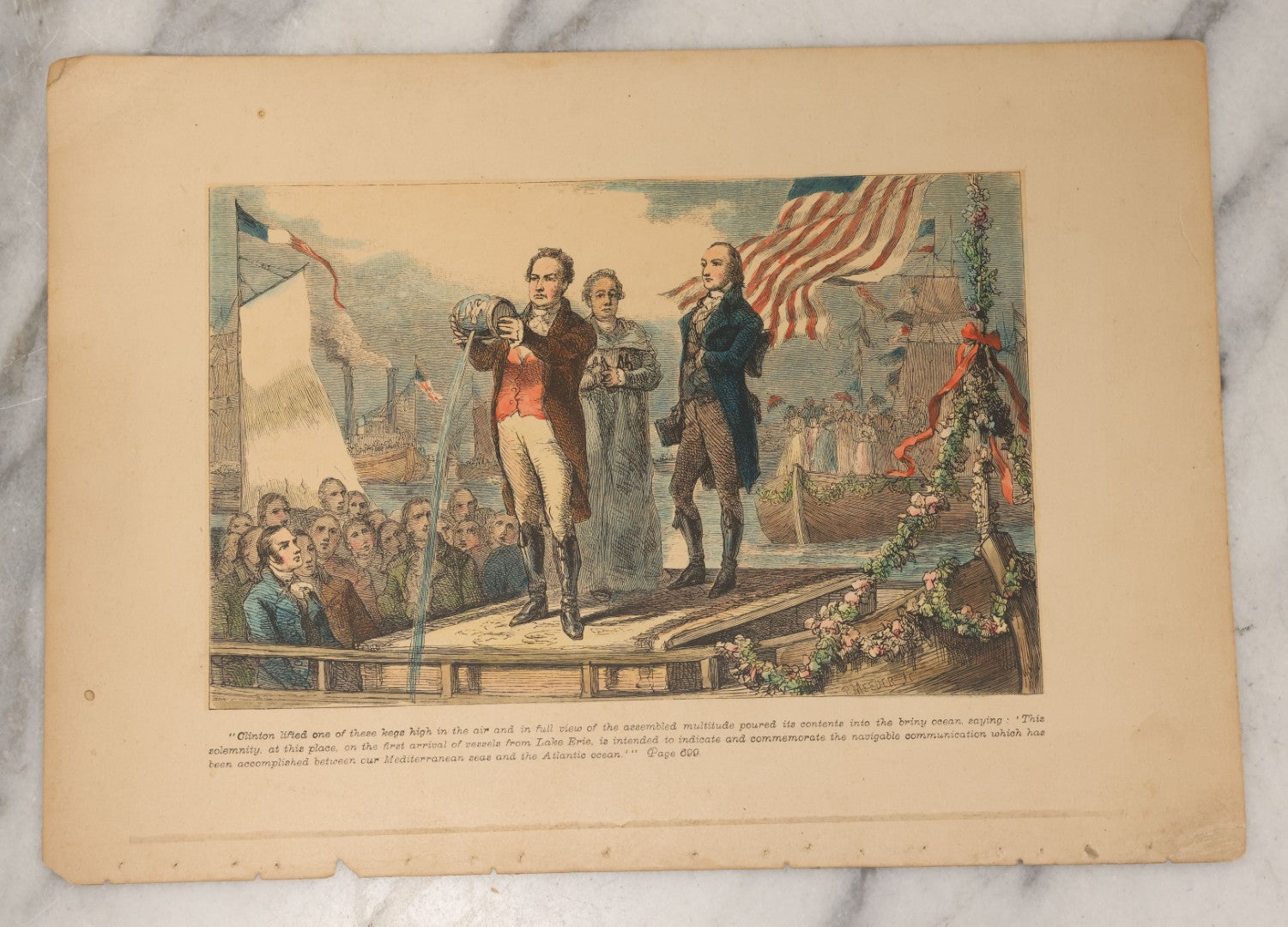 Lot 104 - Grouping Of Seven Antique Loose Engraving Prints Some Hand Colored, Including Battle Of Edge Hill, Cooperstown, New York, Botanical, Early Fire Brigade, And More