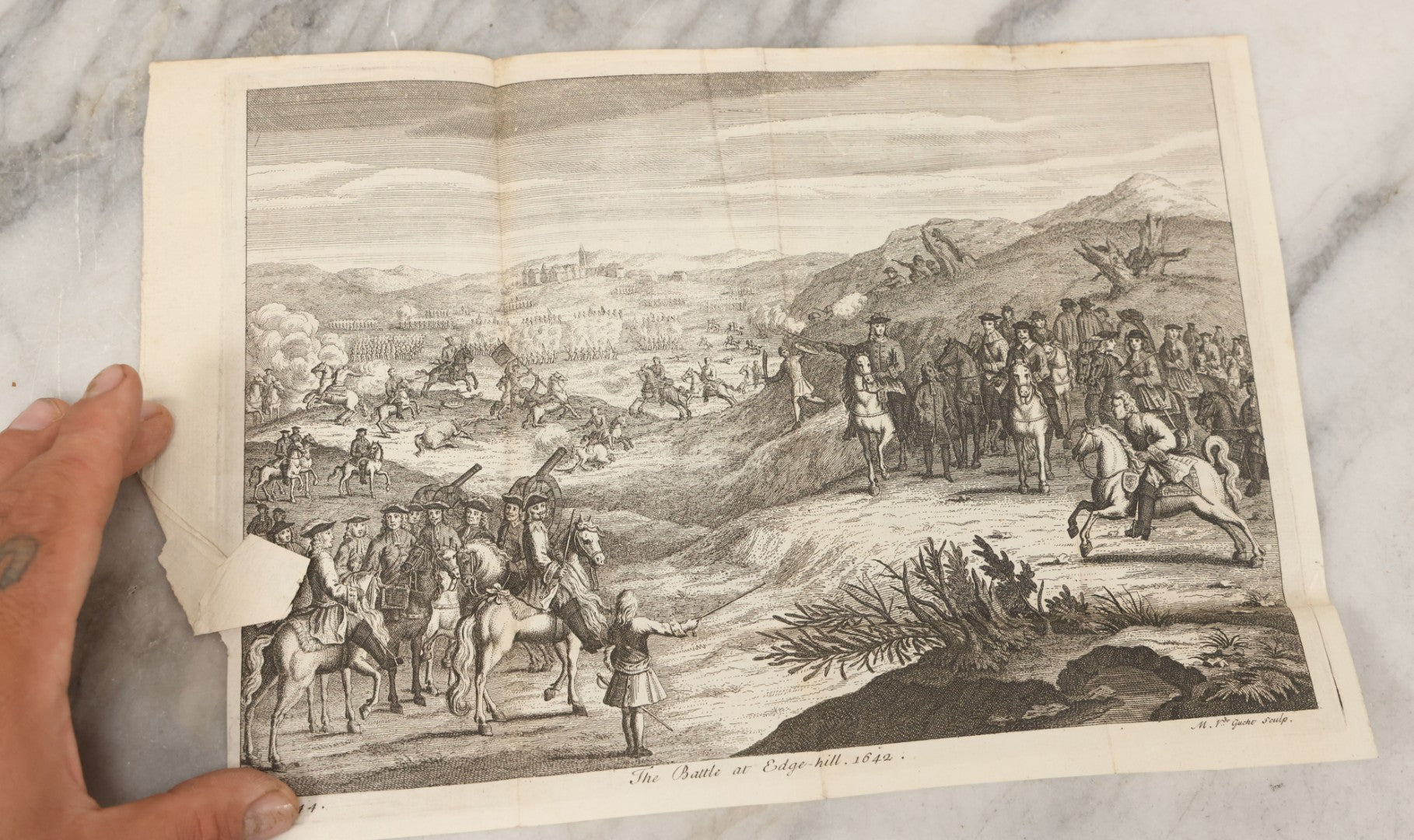 Lot 104 - Grouping Of Seven Antique Loose Engraving Prints Some Hand Colored, Including Battle Of Edge Hill, Cooperstown, New York, Botanical, Early Fire Brigade, And More