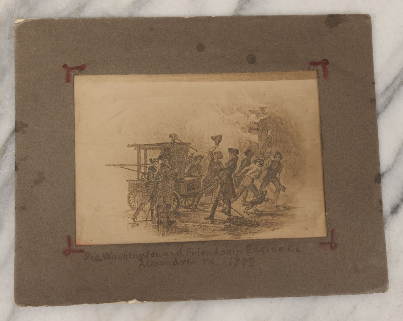 Lot 104 - Grouping Of Seven Antique Loose Engraving Prints Some Hand Colored, Including Battle Of Edge Hill, Cooperstown, New York, Botanical, Early Fire Brigade, And More