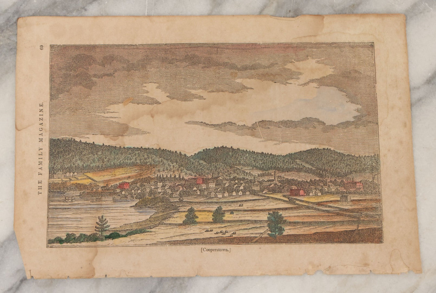 Lot 104 - Grouping Of Seven Antique Loose Engraving Prints Some Hand Colored, Including Battle Of Edge Hill, Cooperstown, New York, Botanical, Early Fire Brigade, And More