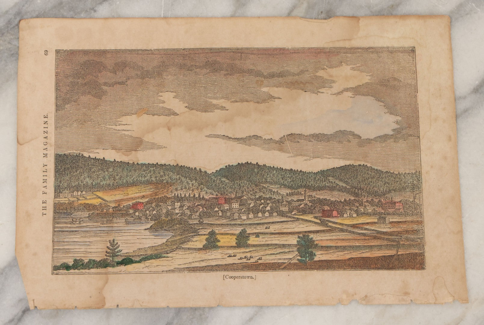 Lot 104 - Grouping Of Seven Antique Loose Engraving Prints Some Hand Colored, Including Battle Of Edge Hill, Cooperstown, New York, Botanical, Early Fire Brigade, And More