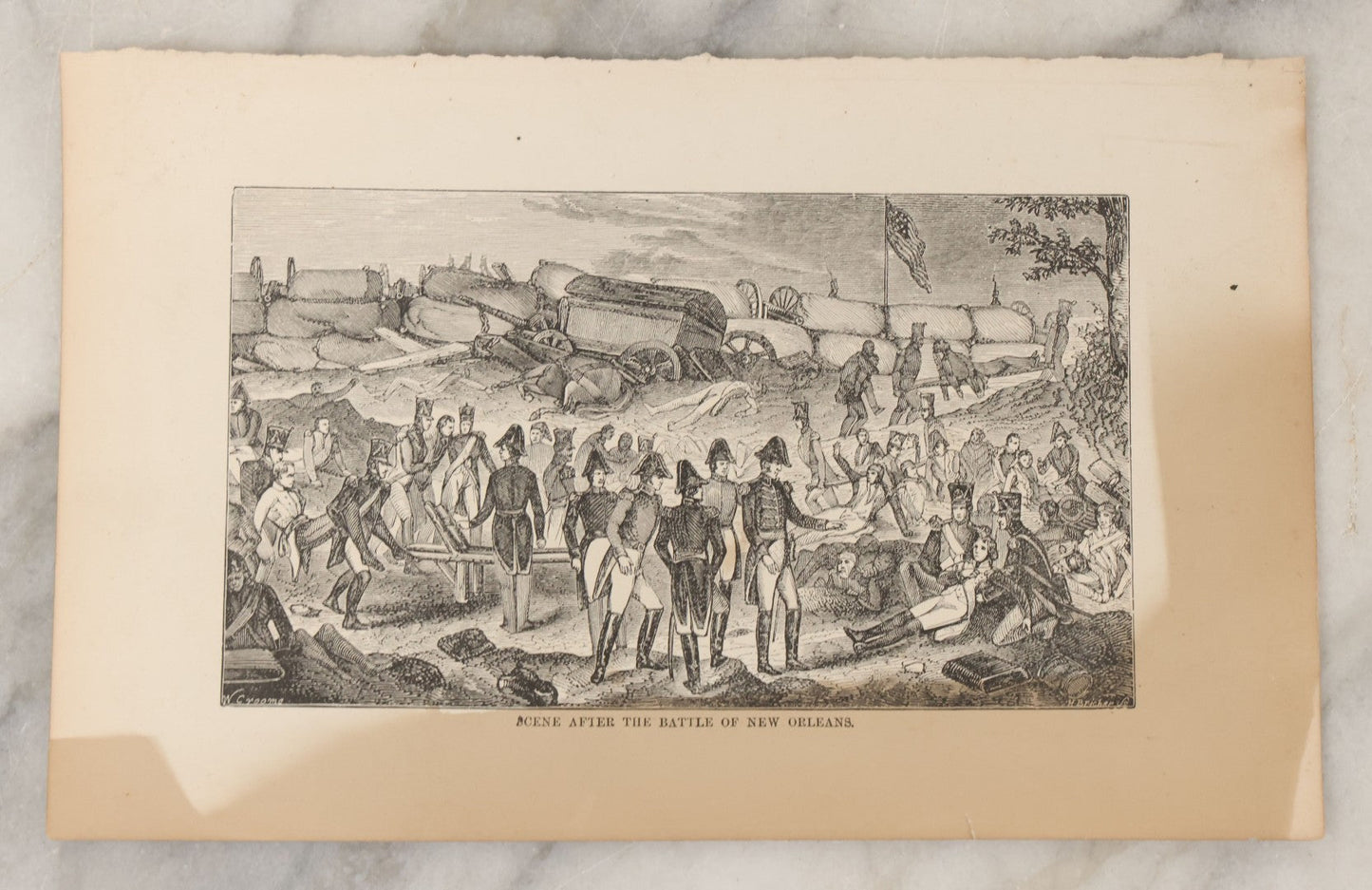 Lot 104 - Grouping Of Seven Antique Loose Engraving Prints Some Hand Colored, Including Battle Of Edge Hill, Cooperstown, New York, Botanical, Early Fire Brigade, And More