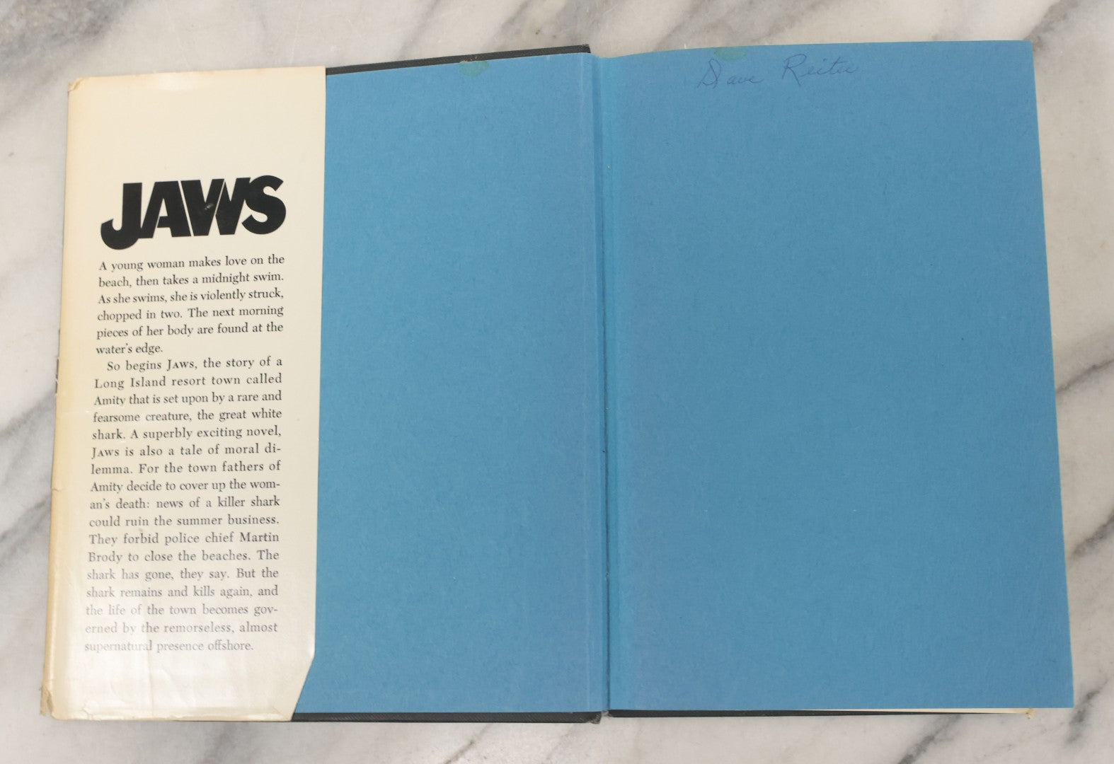 Lot 106 - "Jaws" Vintage Novel By Peter Benchley, Early Book Club Edition, Doubleday & Company, Inc., Publisher, Garden City, New York, 1974