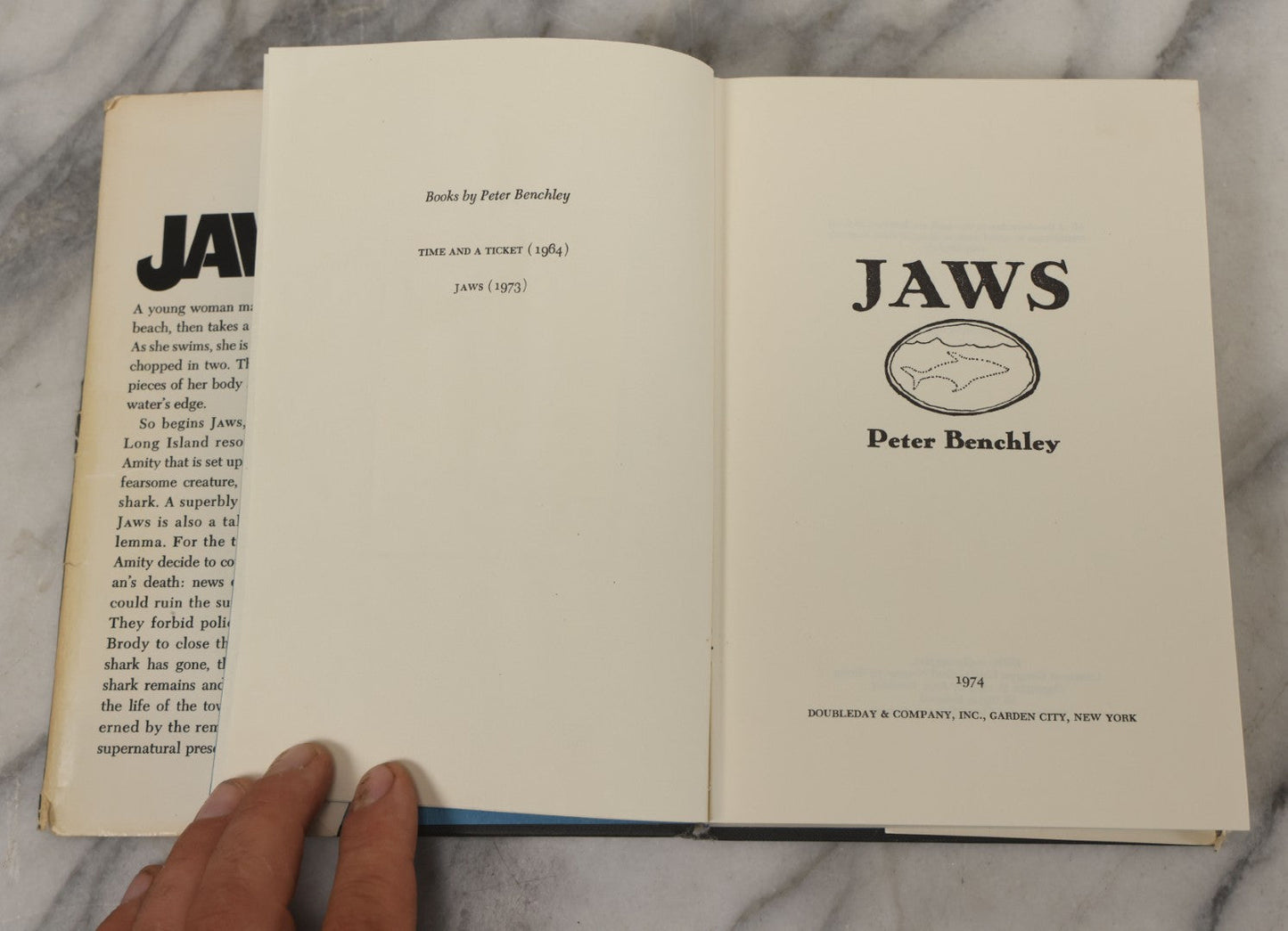 Lot 106 - "Jaws" Vintage Novel By Peter Benchley, Early Book Club Edition, Doubleday & Company, Inc., Publisher, Garden City, New York, 1974