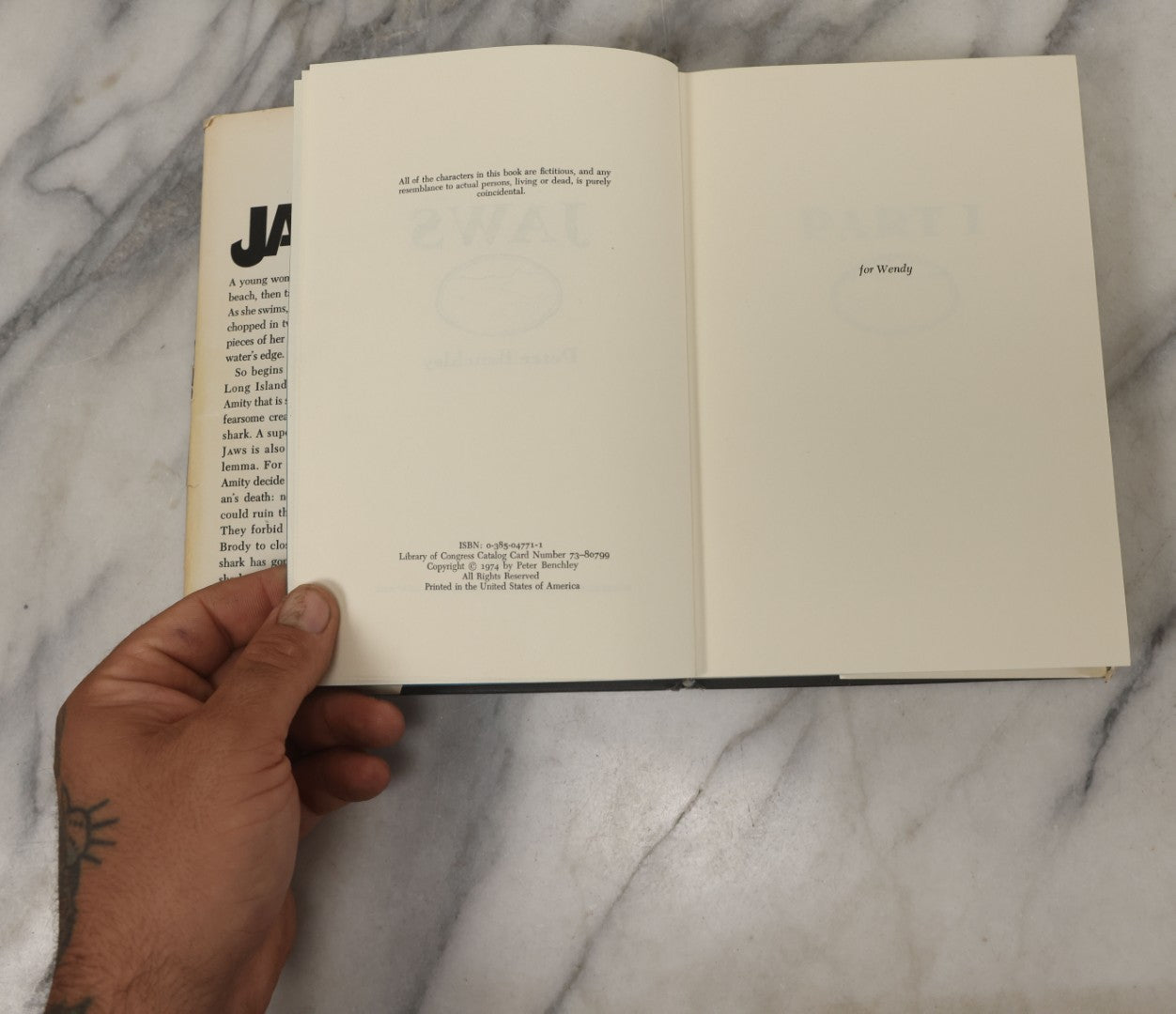 Lot 106 - "Jaws" Vintage Novel By Peter Benchley, Early Book Club Edition, Doubleday & Company, Inc., Publisher, Garden City, New York, 1974