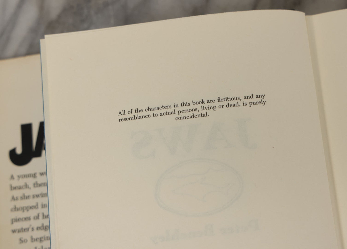Lot 106 - "Jaws" Vintage Novel By Peter Benchley, Early Book Club Edition, Doubleday & Company, Inc., Publisher, Garden City, New York, 1974