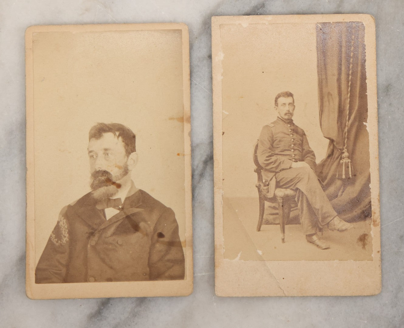 Lot 001 - Antique Carte De Visite C.D.V. Spirit Photograph Taken By William Mumler Of Dr. J.E. Parsons, With Faint Spirit Of Woman Embracing Subject, Back Marked "Specialty By Mumler. 170 West Springfield St., Boston, Mass" Note Foxing, Wear, Markings