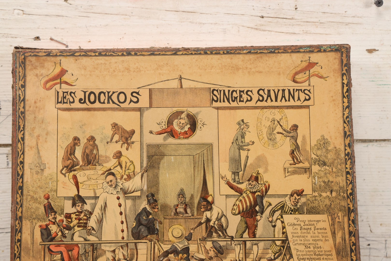 Lot 002 - Antique French Magnetic Board Game "Les Jockos Singes Savants: Jeu Magnétique" ("The Learned Monkeys") C.1895, Lithographed Box Art By Léon Charles Ludovic, Incomplete, Worn