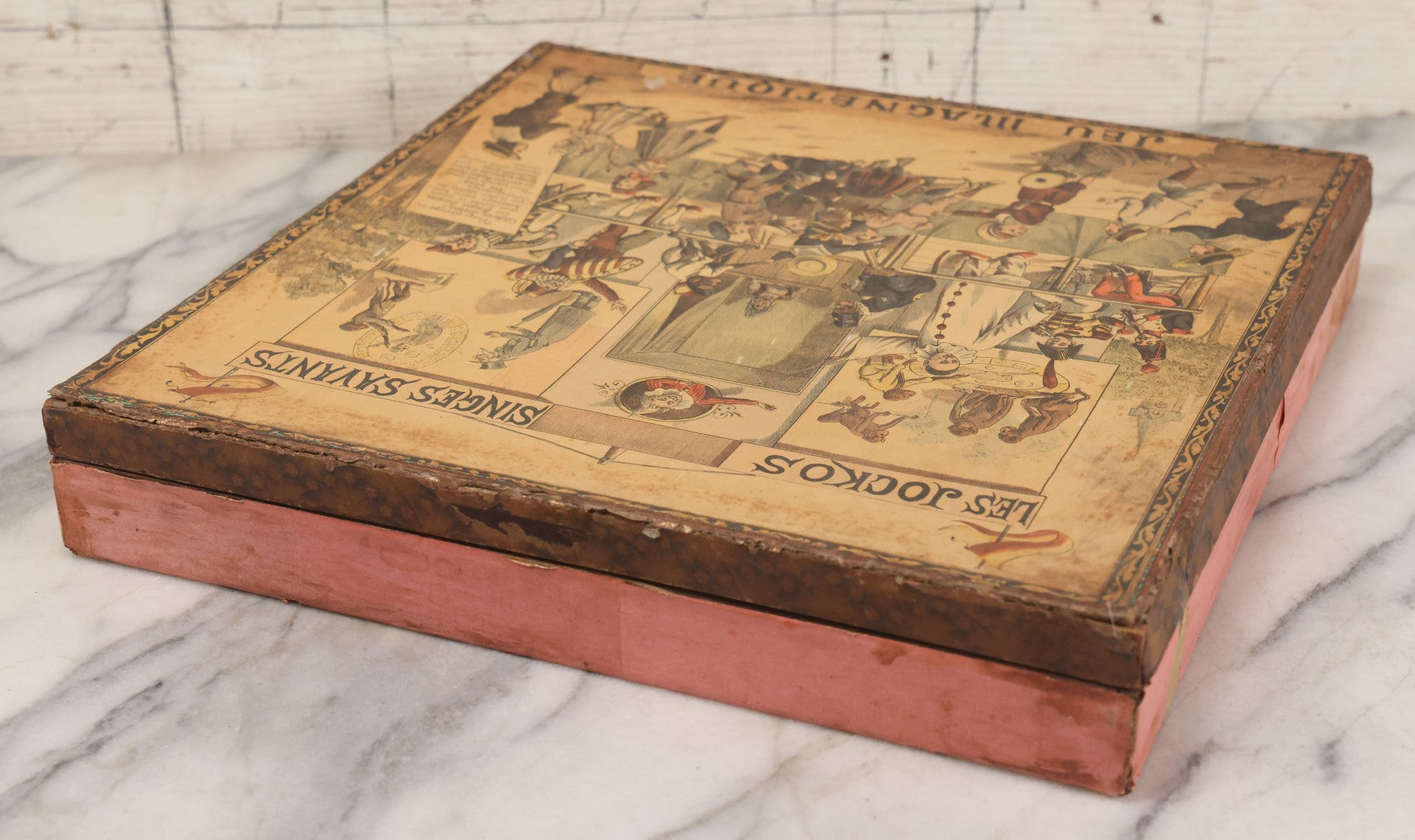 Lot 002 - Antique French Magnetic Board Game "Les Jockos Singes Savants: Jeu Magnétique" ("The Learned Monkeys") C.1895, Lithographed Box Art By Léon Charles Ludovic, Incomplete, Worn