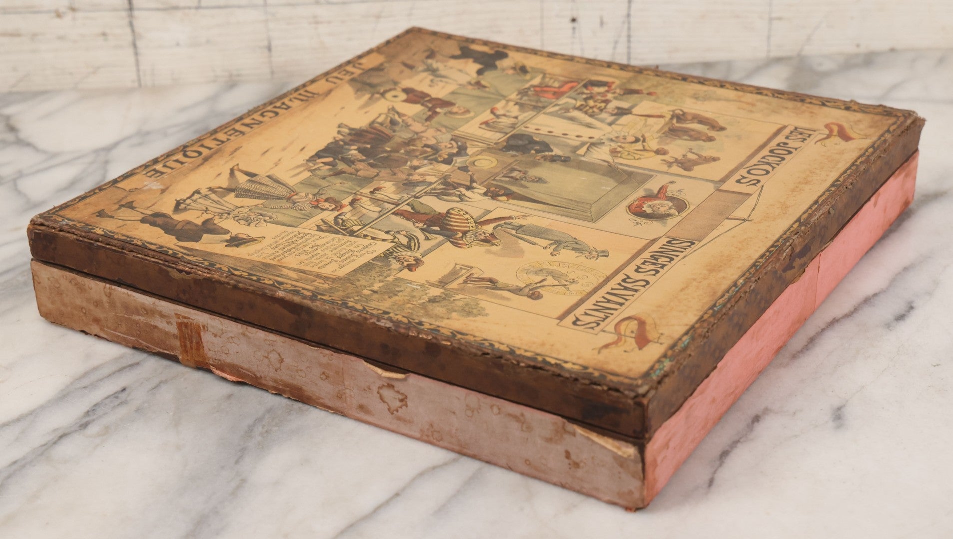 Lot 002 - Antique French Magnetic Board Game "Les Jockos Singes Savants: Jeu Magnétique" ("The Learned Monkeys") C.1895, Lithographed Box Art By Léon Charles Ludovic, Incomplete, Worn