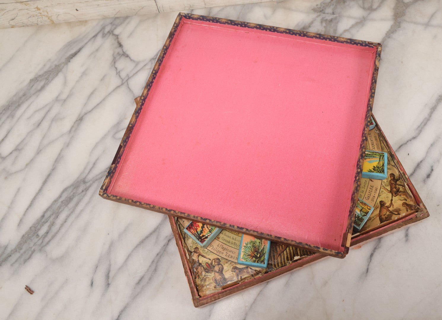 Lot 002 - Antique French Magnetic Board Game "Les Jockos Singes Savants: Jeu Magnétique" ("The Learned Monkeys") C.1895, Lithographed Box Art By Léon Charles Ludovic, Incomplete, Worn