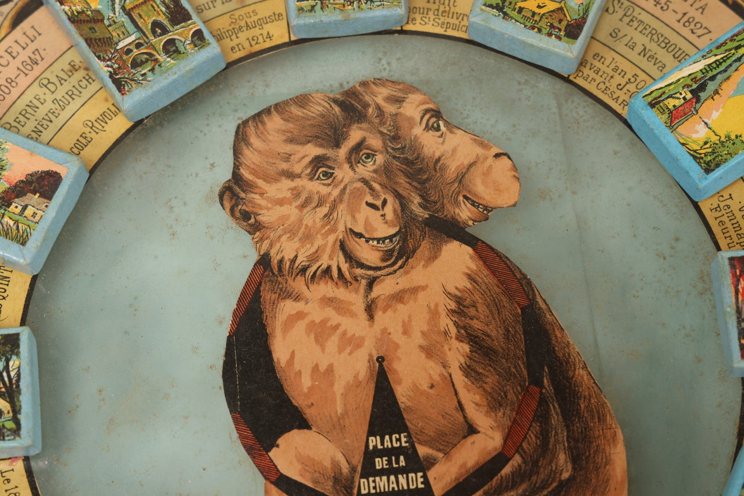 Lot 002 - Antique French Magnetic Board Game "Les Jockos Singes Savants: Jeu Magnétique" ("The Learned Monkeys") C.1895, Lithographed Box Art By Léon Charles Ludovic, Incomplete, Worn