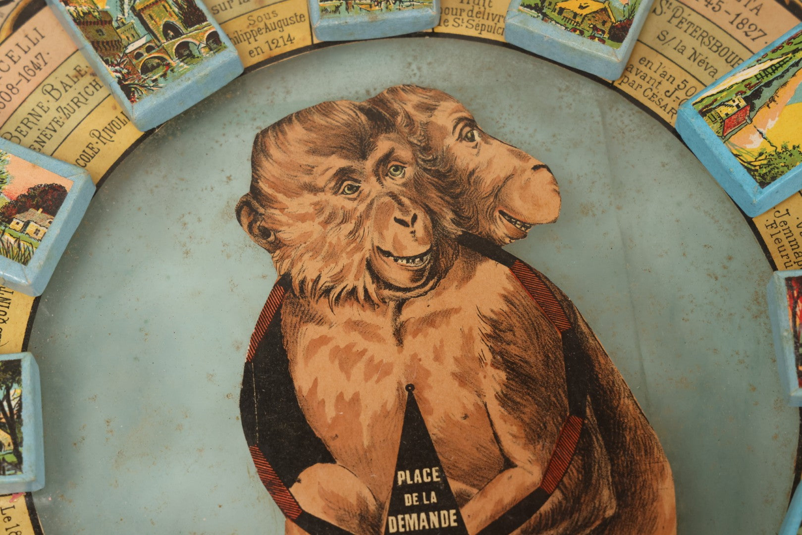 Lot 002 - Antique French Magnetic Board Game "Les Jockos Singes Savants: Jeu Magnétique" ("The Learned Monkeys") C.1895, Lithographed Box Art By Léon Charles Ludovic, Incomplete, Worn
