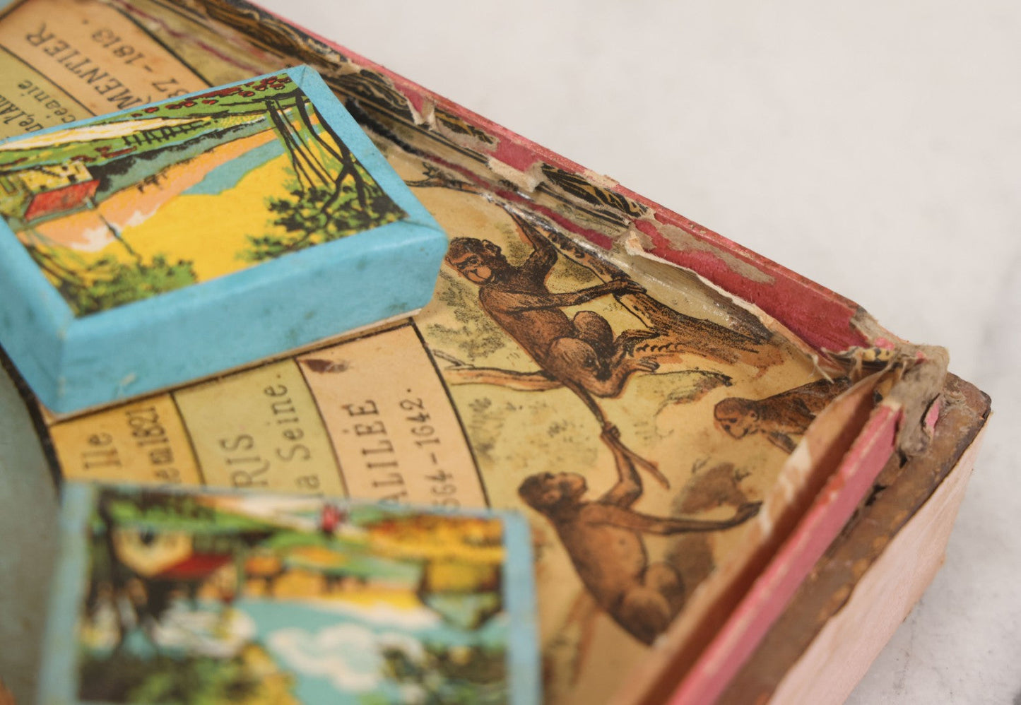 Lot 002 - Antique French Magnetic Board Game "Les Jockos Singes Savants: Jeu Magnétique" ("The Learned Monkeys") C.1895, Lithographed Box Art By Léon Charles Ludovic, Incomplete, Worn