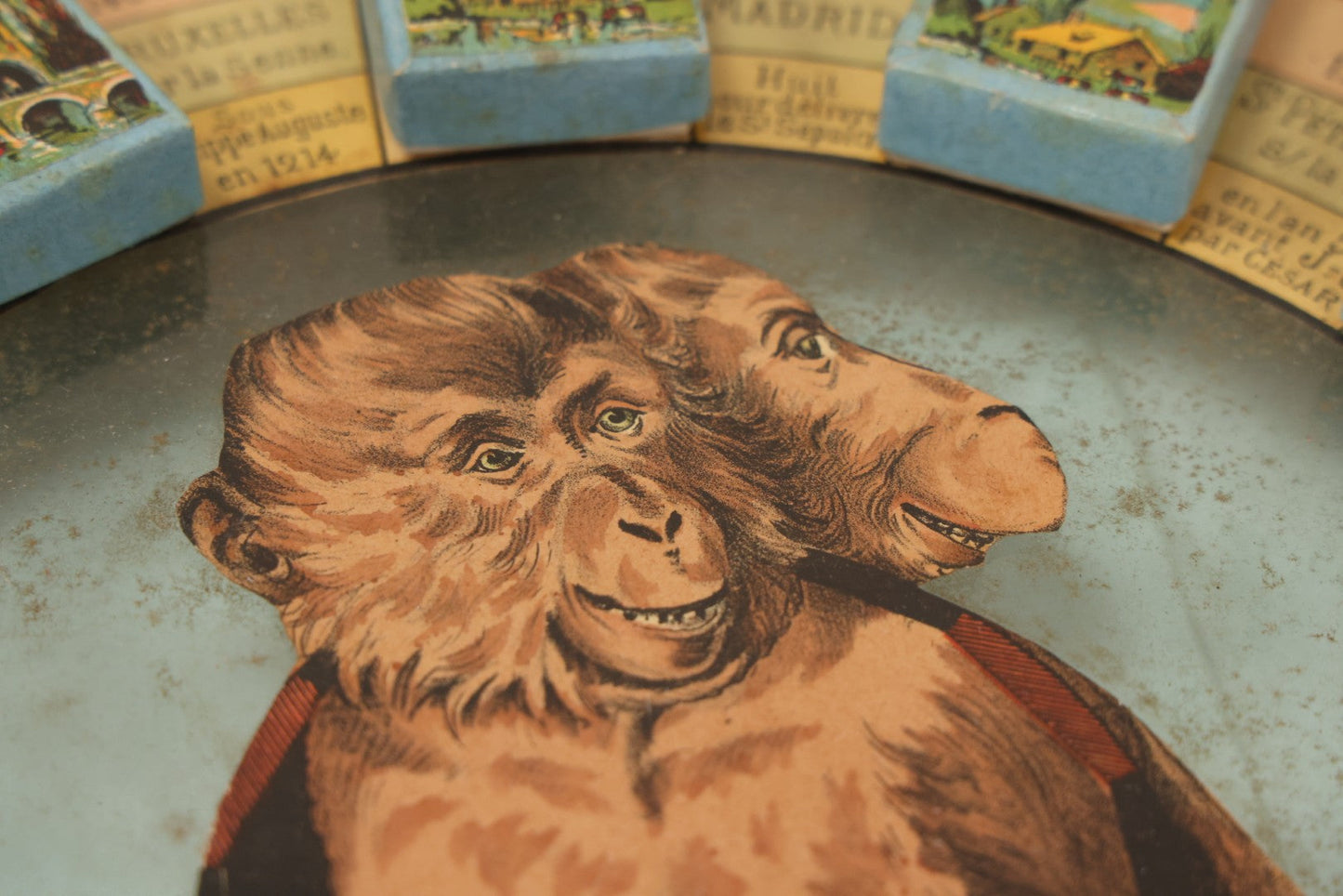 Lot 002 - Antique French Magnetic Board Game "Les Jockos Singes Savants: Jeu Magnétique" ("The Learned Monkeys") C.1895, Lithographed Box Art By Léon Charles Ludovic, Incomplete, Worn