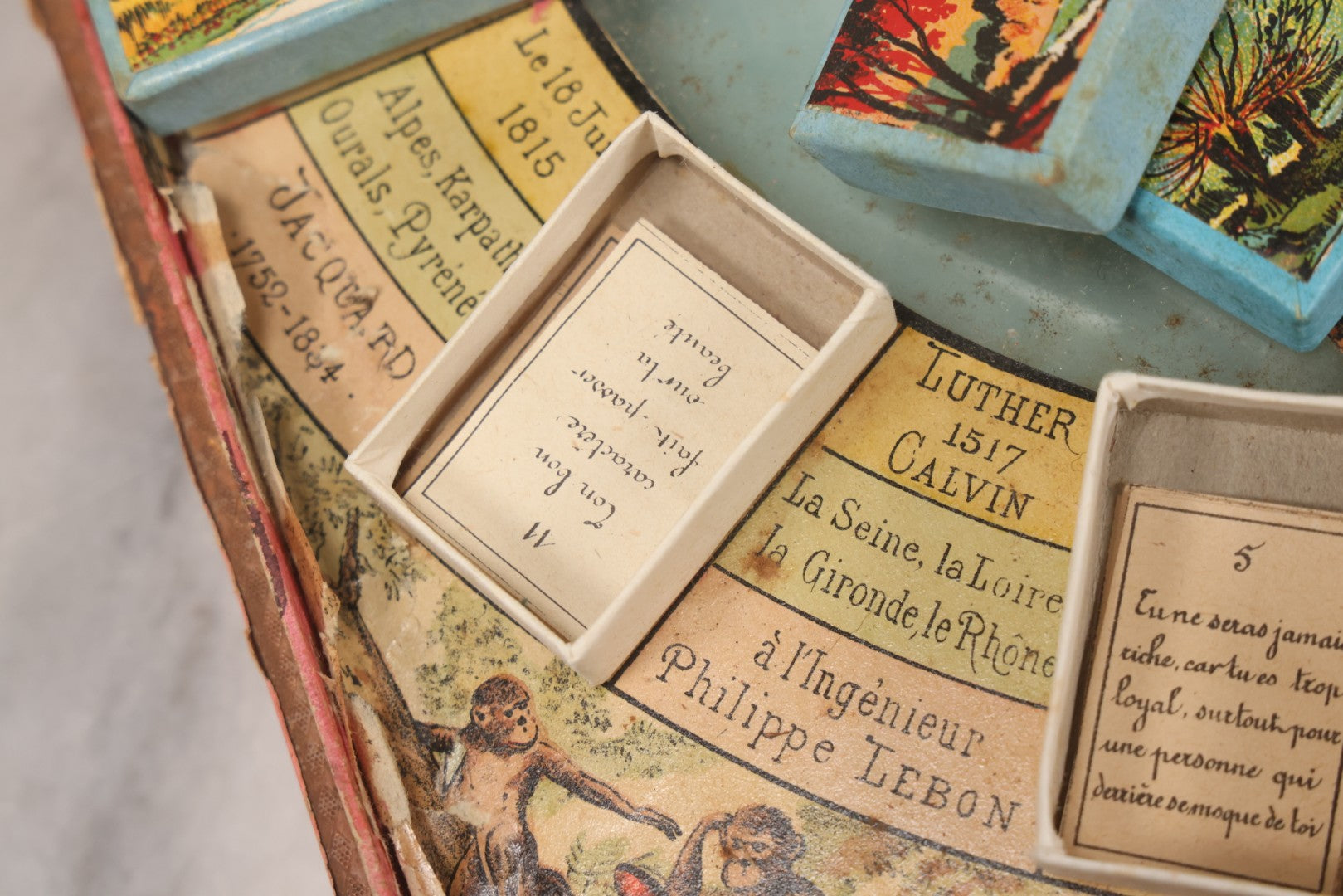 Lot 002 - Antique French Magnetic Board Game "Les Jockos Singes Savants: Jeu Magnétique" ("The Learned Monkeys") C.1895, Lithographed Box Art By Léon Charles Ludovic, Incomplete, Worn