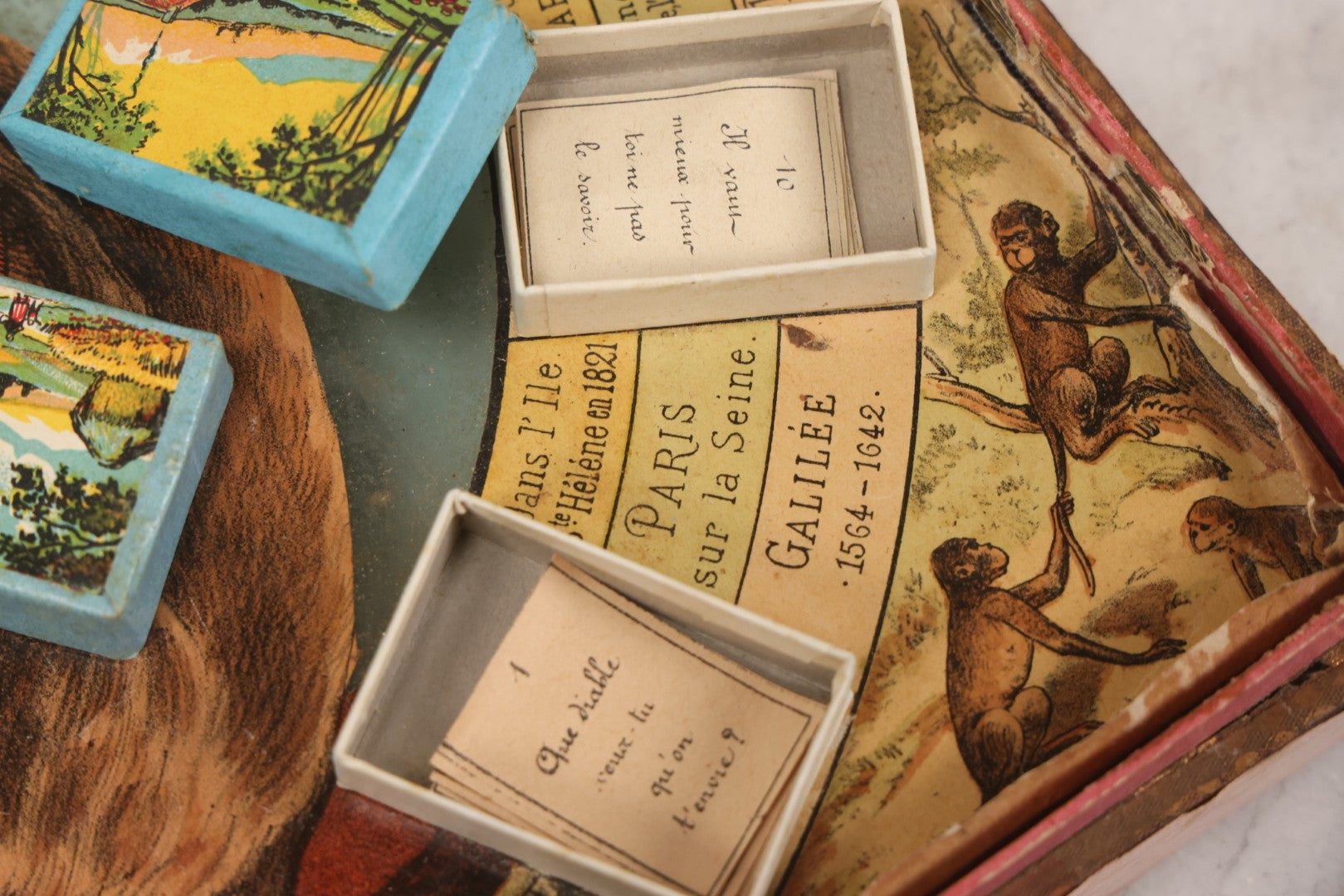 Lot 002 - Antique French Magnetic Board Game "Les Jockos Singes Savants: Jeu Magnétique" ("The Learned Monkeys") C.1895, Lithographed Box Art By Léon Charles Ludovic, Incomplete, Worn