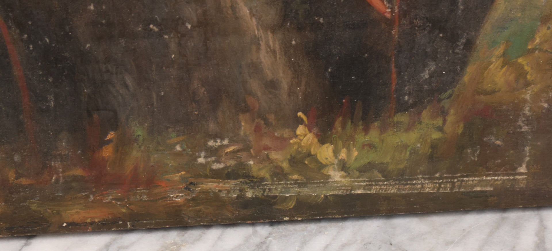 Lot 005 - Vintage Oil On Canvas Painting Of Ethereal Nude Woman Sitting Among Trees And Foliage In The Forest, Note Wear And Tear, 16-1/8" x 23"