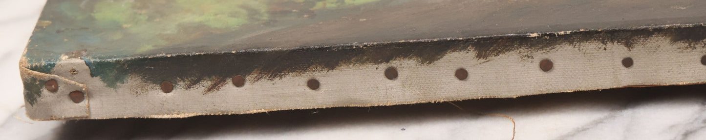 Lot 005 - Vintage Oil On Canvas Painting Of Ethereal Nude Woman Sitting Among Trees And Foliage In The Forest, Note Wear And Tear, 16-1/8" x 23"